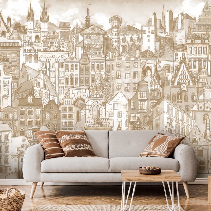 Fototapete - Stadt Architektur Braun Aquarell | Feeby