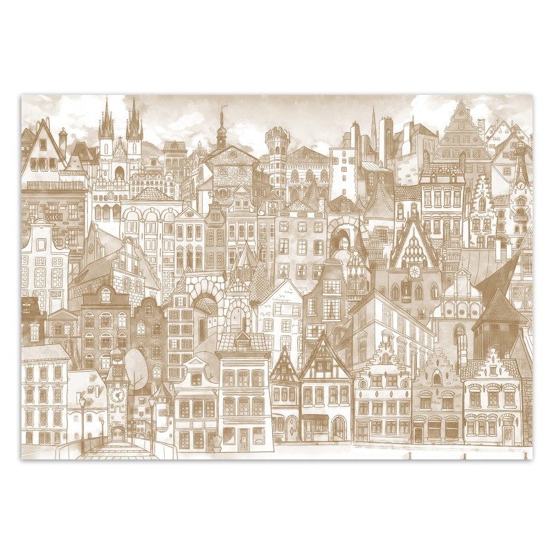 Fototapete - Stadt Architektur Braun Aquarell | Feeby