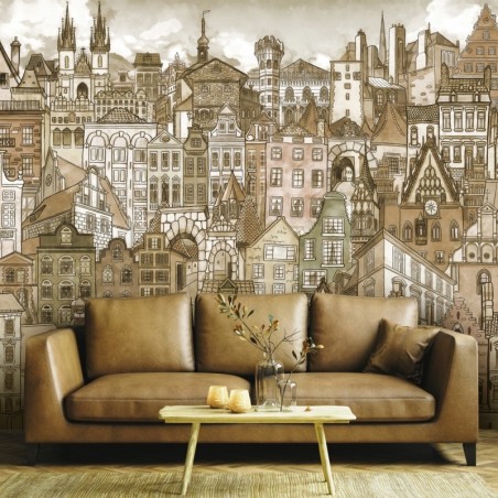 Fototapete - Abstrakt Stadt Braun Aquarell | Feeby