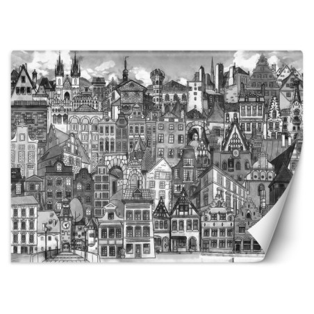 Fototapete - Bunte Stadt Architektur schwarz-weiß | Feeby