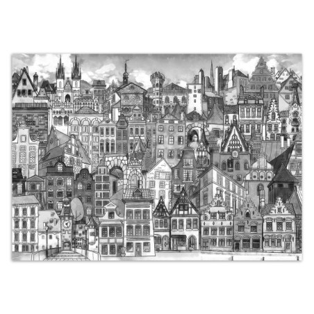 Fototapete - Bunte Stadt Architektur schwarz-weiß | Feeby