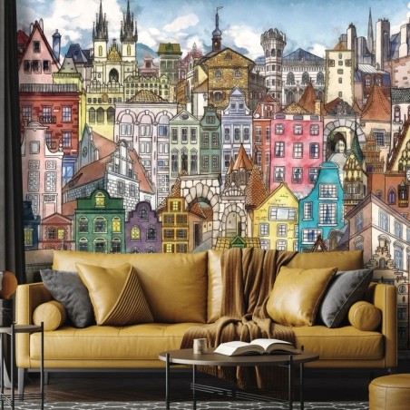 Moderne Fototapete - Bunte Stadt Architektur | Feeby