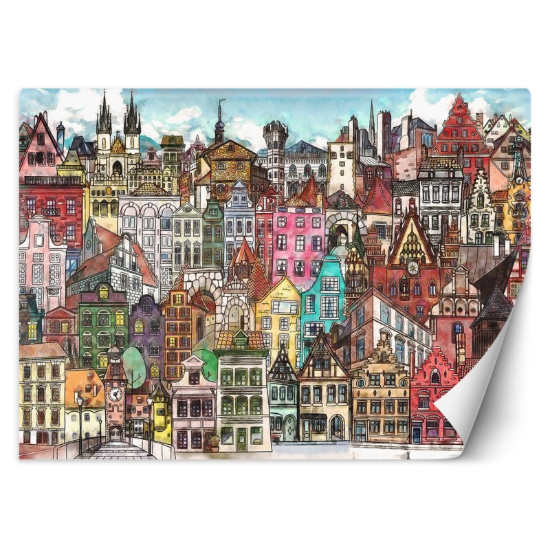 Fototapete - Bunte Stadt Architektur Landschaft | Feeby