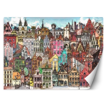 Fototapete - Bunte Stadt Architektur Landschaft | Feeby