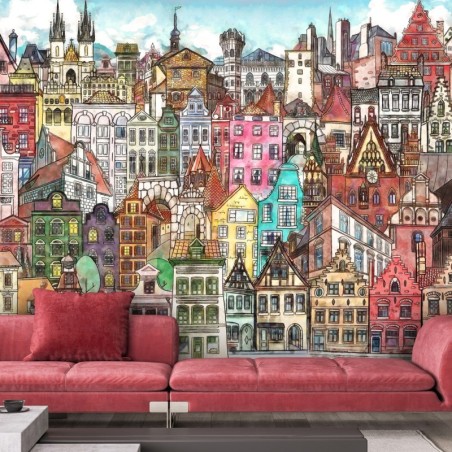 Fototapete - Bunte Stadt Architektur Landschaft | Feeby