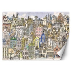 Fototapete - Aquarell Bunte Stadt Architektur | Feeby