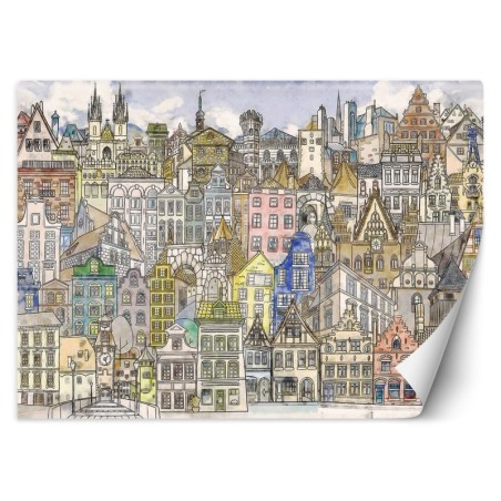 Fototapete - Aquarell Bunte Stadt Architektur | Feeby
