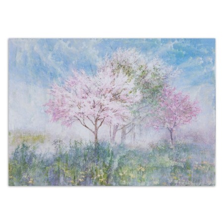 Fototapete - Bäume auf einer Wiese Aquarell wie gemalt | Feeby