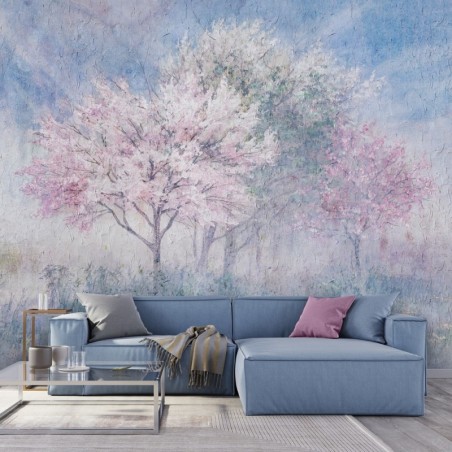 Fototapete - Bäume auf einer Wiese Aquarellmalerei | Feeby