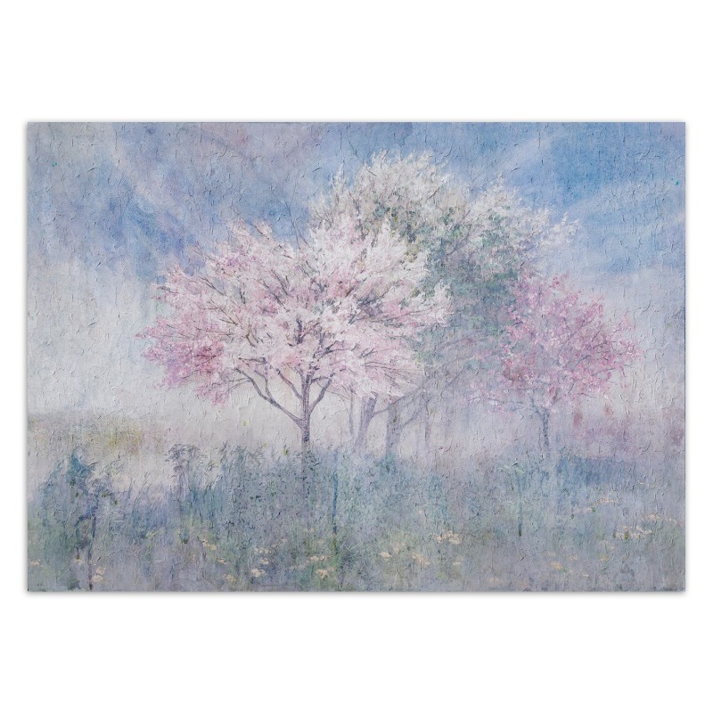 Fototapete - Bäume auf einer Wiese Aquarellmalerei | Feeby