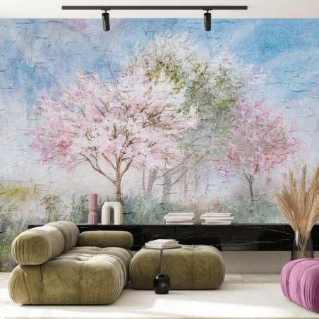 Fototapete - Ein blühender Baum in der alten Wiese | Feeby