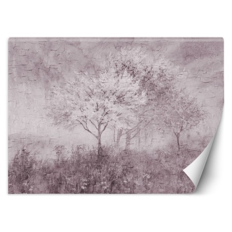 Fototapete - Ein blühender Baum in der Wiese Aquarell | Feeby