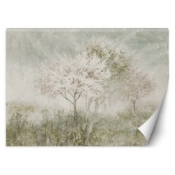 Moderne Fototapete - Ein blühender Baum in der Wiese | Feeby