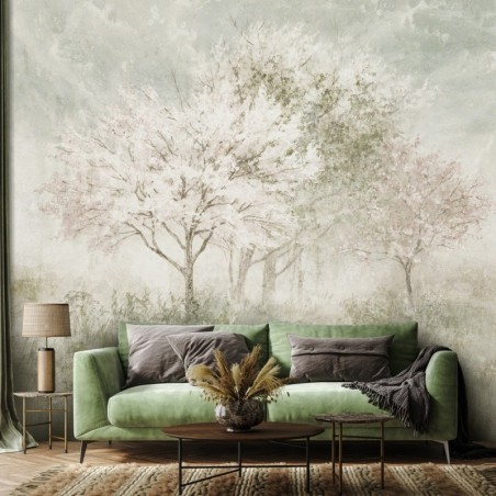 Moderne Fototapete - Ein blühender Baum in der Wiese | Feeby