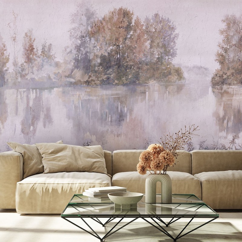 Fototapete - Baum Seeblick Landschaft Aquarell | Feeby