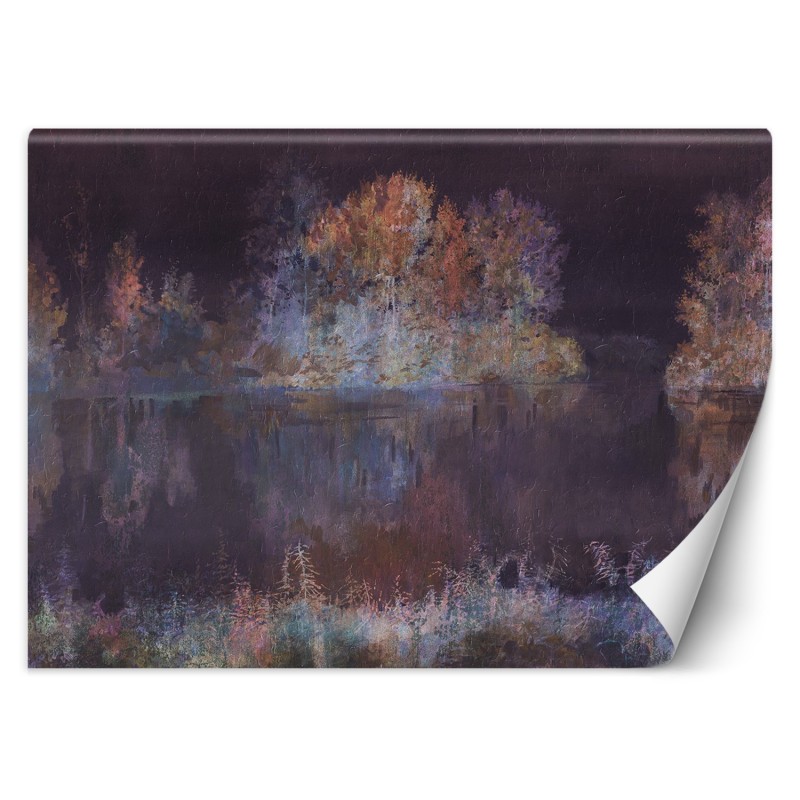 Fototapete - Baum See im Nebel Abstrakt Aquarell | Feeby