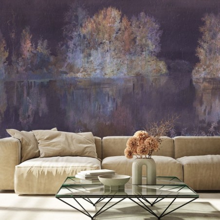 Fototapete - Baum See im Nebel Abstrakt Aquarell | Feeby