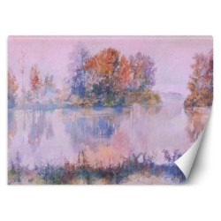 Fototapete - Baum See im Nebel Aquarell Rosa | Feeby