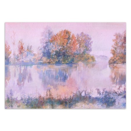 Fototapete - Baum See im Nebel Aquarell Rosa | Feeby
