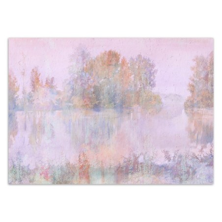 Moderne Fototapete - Baum See im Nebel Aquarell Rosa | Feeby