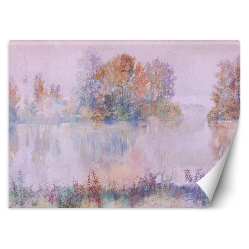 Modische Fototapete - Baum See im Nebel Aquarell | Feeby