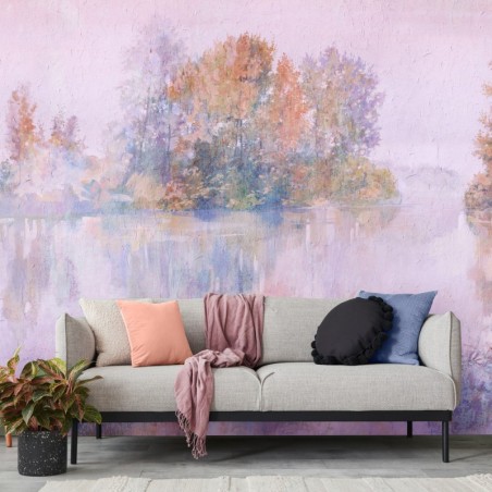 Modische Fototapete - Baum See im Nebel Aquarell | Feeby