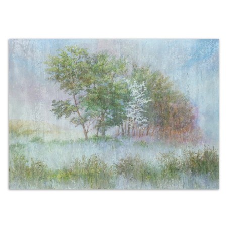 Fototapete - Bäume im Nebel Natur Aquarell Wiese | Feeby