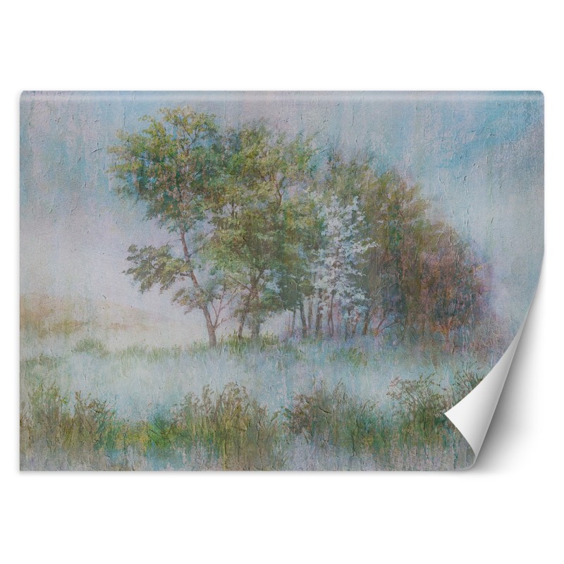 Fototapete - Bäume im Nebel Natur Aquarell | Feeby