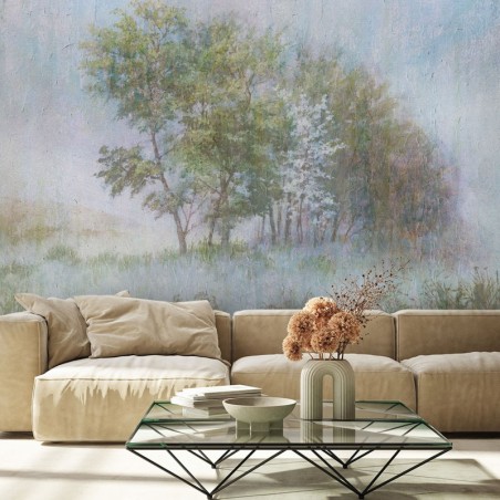 Fototapete - Bäume im Nebel Natur Aquarell | Feeby