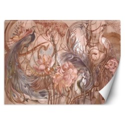 Fototapete - Tropische Dschungel Pfau Palmen Blätter Rosa | Feeby