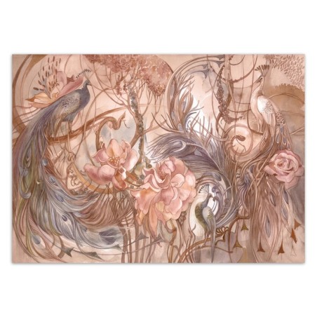 Fototapete - Tropische Dschungel Pfau Palmen Blätter Rosa | Feeby