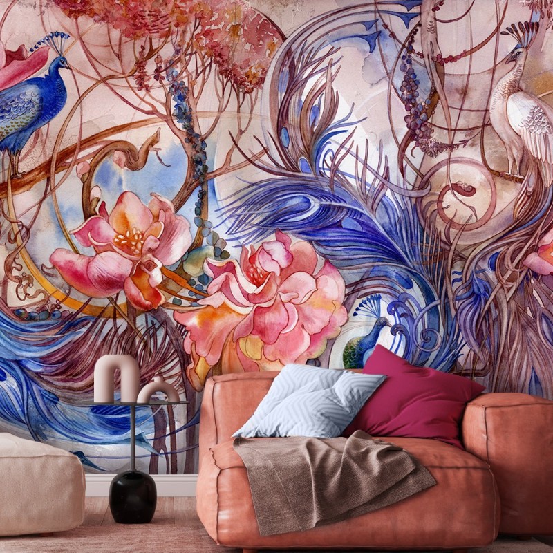 Fototapete - Tropische Dschungel Pfau Blätter | Feeby