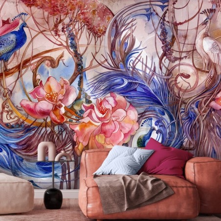 Fototapete - Tropische Dschungel Pfau Blätter | Feeby