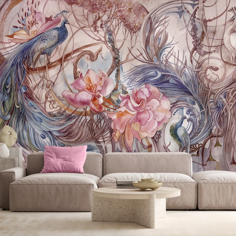 Fototapete - Dschungel Pfau Tropische Blätter | Feeby