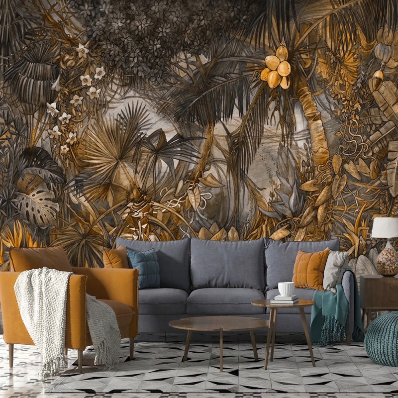 Fototapete - Tropische Dschungel Tiere Braun Orange | Feeby