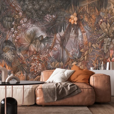 Fototapete - Luxury Bunte Dschungel Tropische Tiere Braun | Feeby