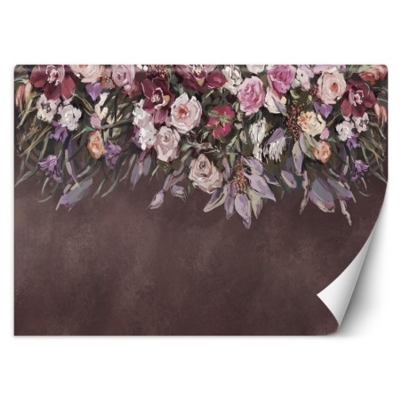 Fototapete - Blumen Hängeblumenstrauß Beton Braun | Feeby