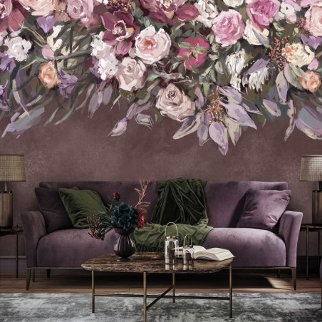 Fototapete - Blumen Hängeblumenstrauß Beton Braun | Feeby