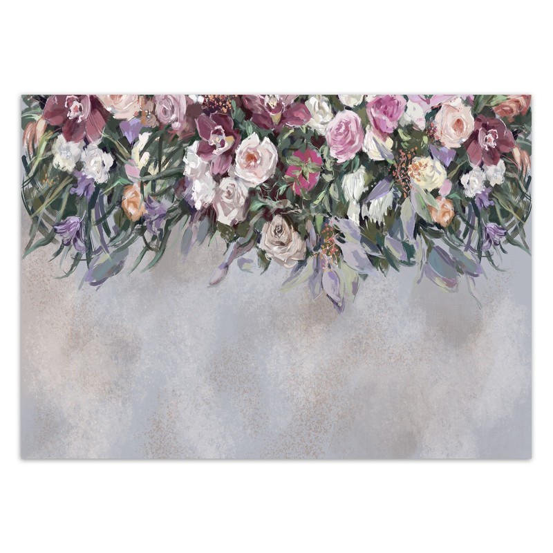 Fototapete - Hängende Bunte Blumen Beton Grau | Feeby