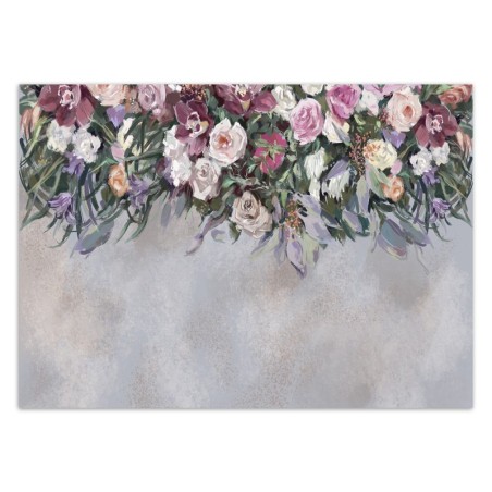 Fototapete - Hängende Bunte Blumen Beton Grau | Feeby