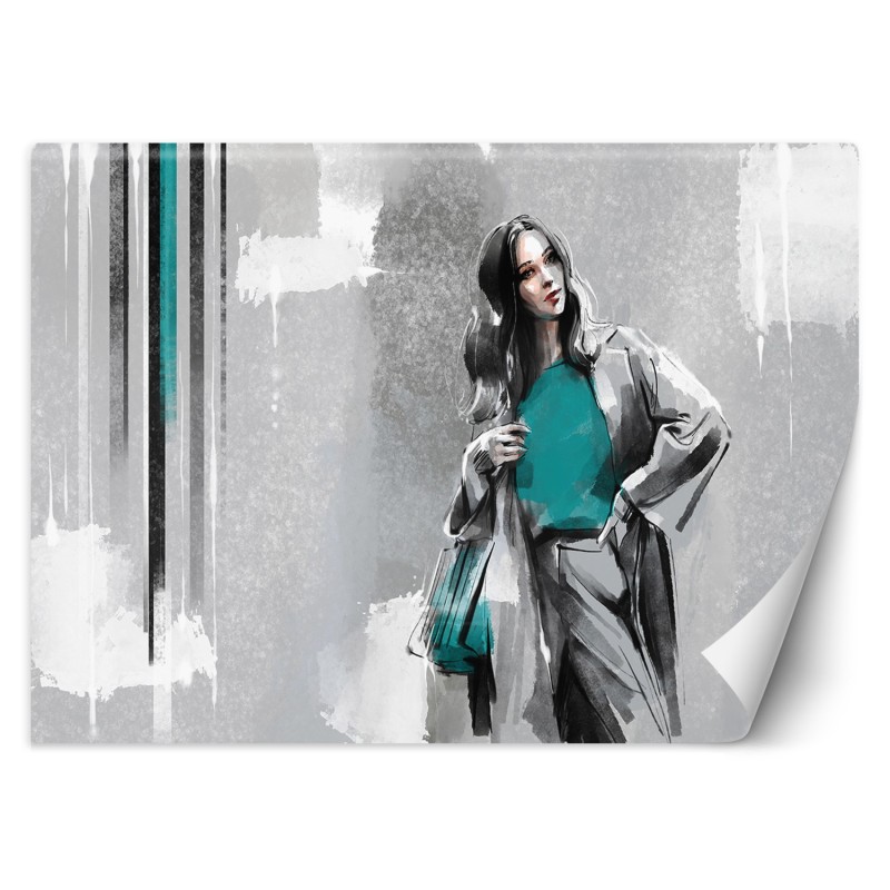 Moderne Fototapete - Glamour Frau Türkis Beton | Feeby