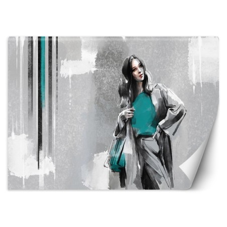 Moderne Fototapete - Glamour Frau Türkis Beton | Feeby