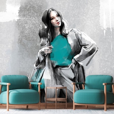 Moderne Fototapete - Glamour Frau Türkis Beton | Feeby