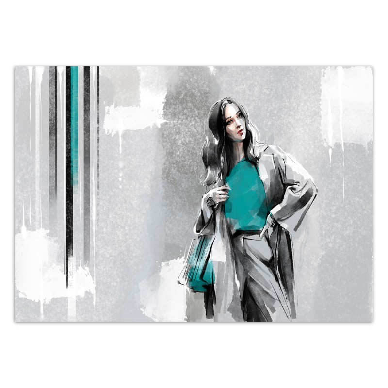 Moderne Fototapete - Glamour Frau Türkis Beton | Feeby