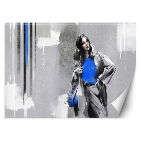 Modische Fototapete - Modern Frau Beton Blau | Feeby