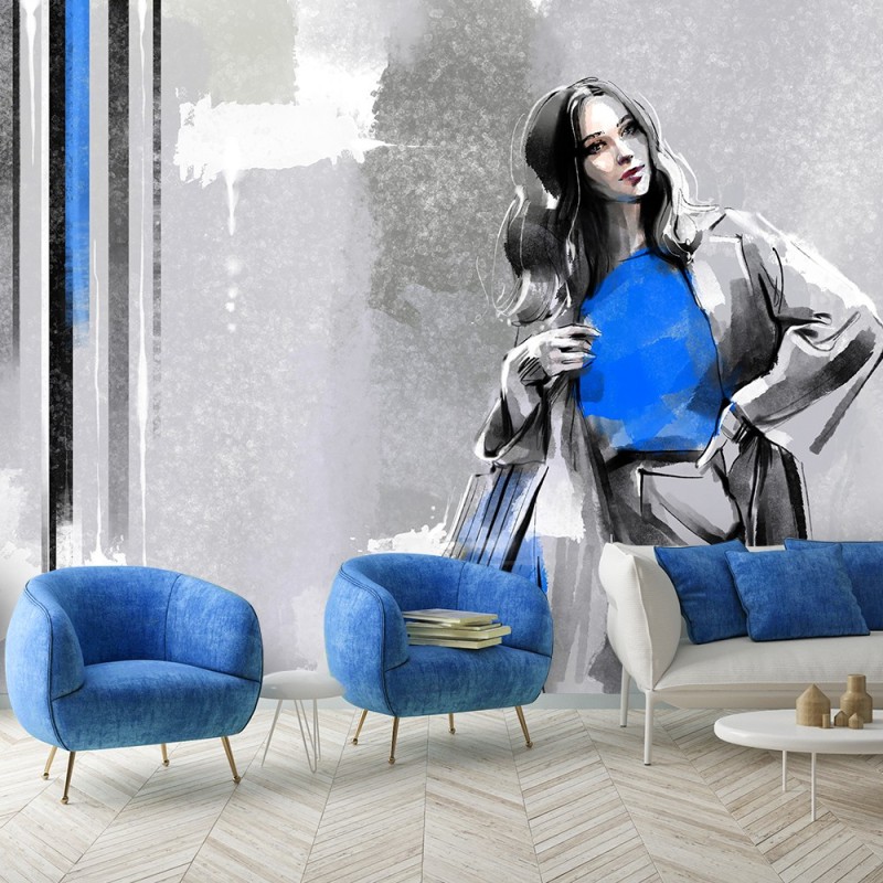 Modische Fototapete - Modern Frau Beton Blau | Feeby