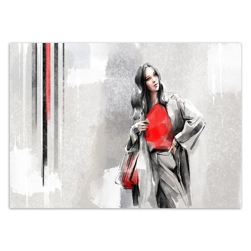 Stilvolle Fototapete - Junge Modern Frau Rot Grau | Feeby