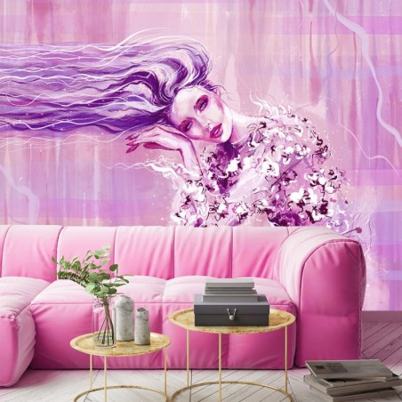Stilvolle Fototapete - Junge Frau Abstrakt Lila Rosa | Feeby