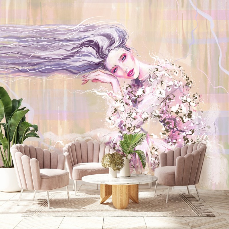 Fototapete - Rosa Frau mit langen Haaren | Feeby