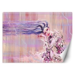 Fototapete - Eine Frau mit langen Haaren Rosa Lila | Feeby